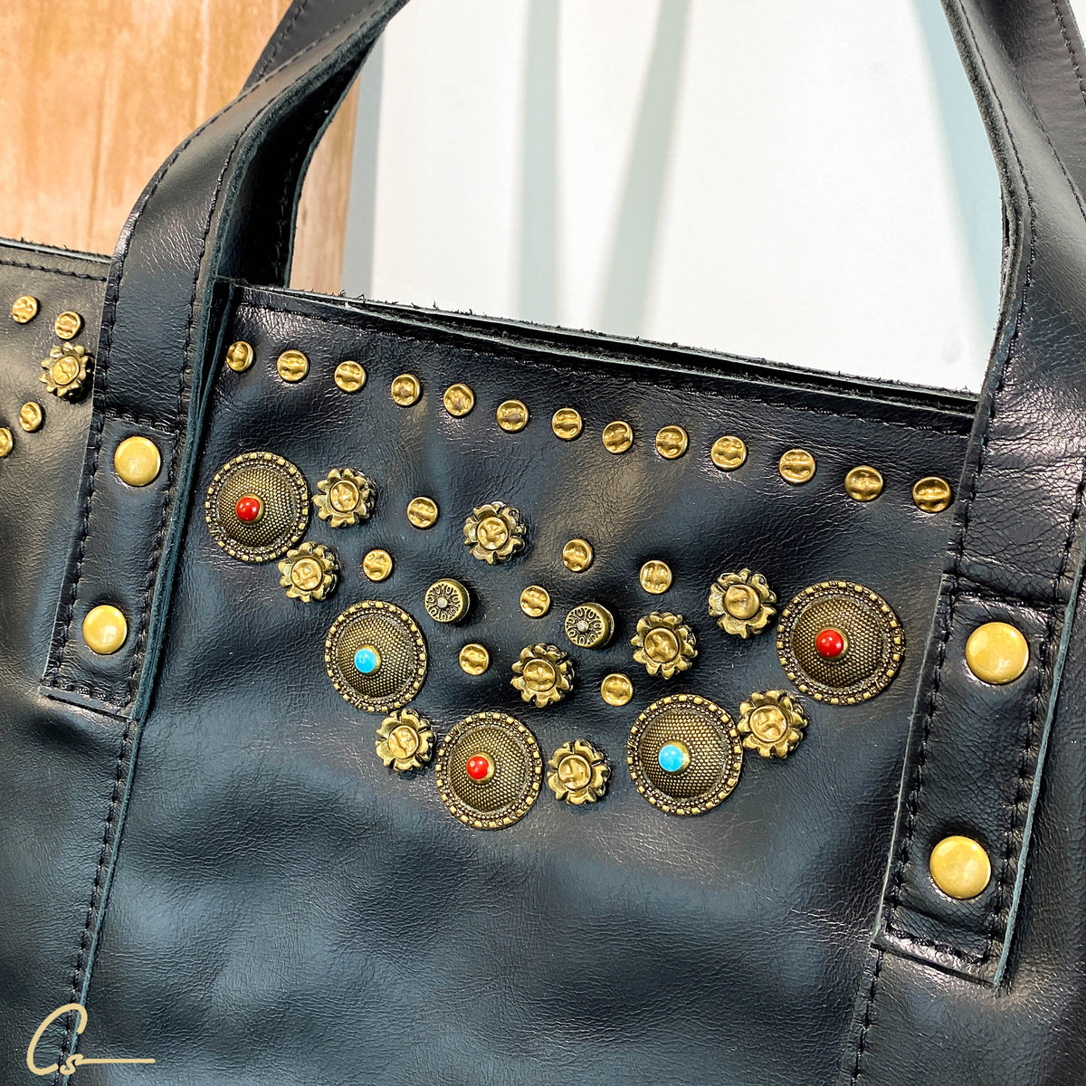 Studded Black Leather Tote