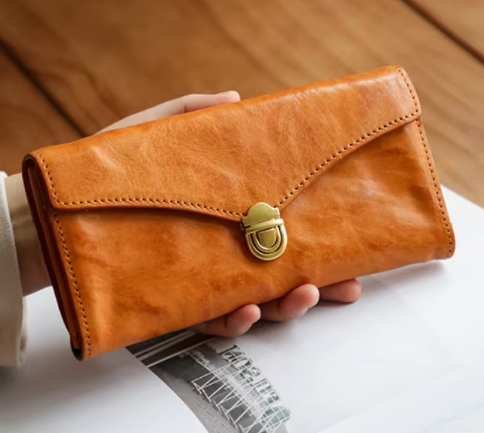 Vintage Push-Lock Leather Wallet