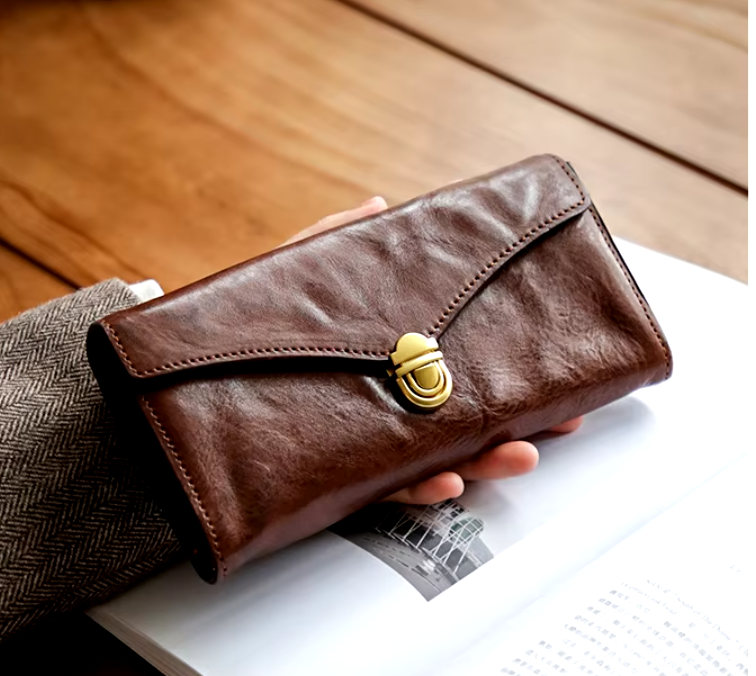 Vintage Push-Lock Leather Wallet